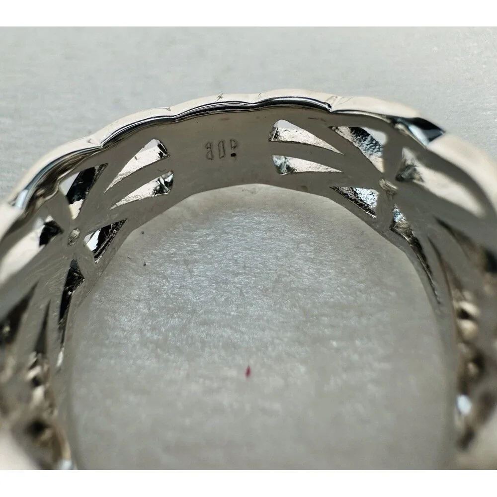 Bomb Party Size 7 Clear CZ Wide Lace Statement Ring Rhodium Plated BP